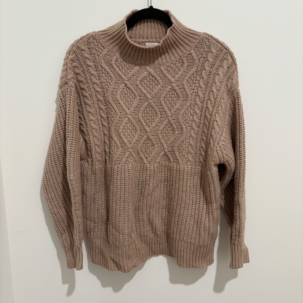 A New Day Women's Mock Neck Cable Knit Sweater Size S Beige Long Sleeve Tunic